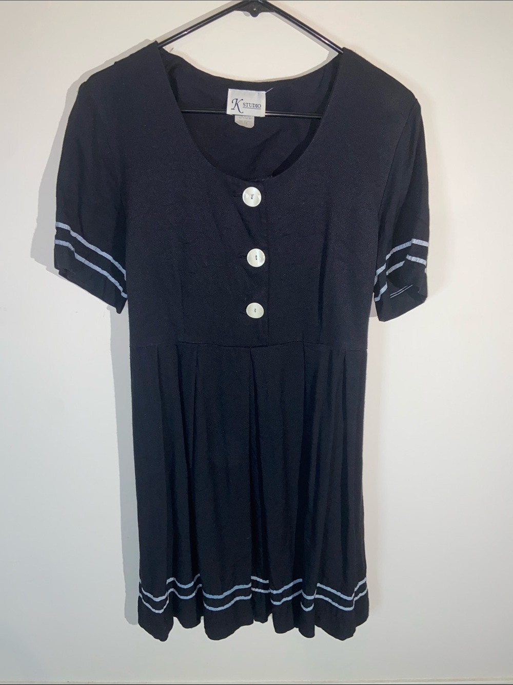 Vintage K Studio Black Partial Button-Front Short Sleeve Dress Size 14